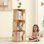 OOOK Solid Wood Rotating Bookshelf, 360 Degree 3 Tier Children's Revolving Bookcase, Kids Bookshelf for Small Space, Kids Room, Study, Nursery