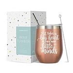 CARAKNOTS Teacher Gifts Teacher Tumbler Teacher Appreciation Gifts for Women Wine Tumbler Teacher Graduation Gifts Birthday Christmas Thank You Present for Teachers Coffee Tumbler with Straw Rose Gold