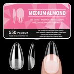 Diboniur Medium Almond Nail Tips, 550Pcs Soft Gel Nail Tips, 11 Sizes Full Cover Clear Nail Tips for Nail Technicians, Beginners and Nail Art Salons, Nail Tips Extensions