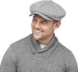 GM Apparel Mens Baker Boy Herringbone 8 Panel Newsboy Cap – Flat Caps – Gatsby Tweed Cap Ivy Irish Hat for Men and Women - Size M-L