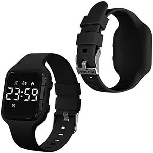 HUYVMAY Fitness Schrittzähler Uhr ohne App und Handy, 20-tägige Akkulaufzeit Wiederaufladbare Uhr, Wasserdicht Fitnessuhr für Junge Mädchen Kinder/Damen/senioren, Armbanduhr mit Schrittzahl 3 Weckers