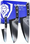 DALSTRONG 3 Piece Set - Gladiator Series Elite - Chef Knife 8 inch - Santoku 7 inch - Paring 3.5 inch - German High Carbon Steel - Premium Kitchen Set - Sheaths Included - NSF Certified