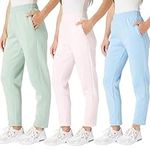 Ultra Performance Open Bottom Sweatpants for Women, 3 Pack Lounge Pants Women, Jade, Bell Blue, Pink, Large