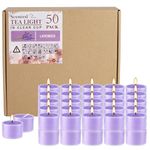 50 Pack Bulk Lavender Scented Tealight Candles in Clear Cup, Purple Wax Votive Candle for Birthdays Weddings Churches Anniversaries & More（8 Hour）