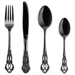 Royal Black Cutlery Set, MAIENSI 16 Piece Cutlery Set Flatware Set for 4 People Palace Style Mirror Polished Dishwasher Safe Knife Fork Spoon Cutlery for Home Banquet Catering