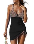 Bsubseach One Piece Swimsuit for Women Tummy Control Tankini Bathing Suit High Waist Printing Swimdress Pink L