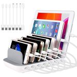 PRITEK Charging Station for Multiple Devices 60W/12A 7 Ports Desktop Charger Station with 6 Ai USB Ports + 1 Type-c Port with 7pcs USB Cables Compatible for most USB Enabled Electronics (White)