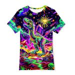 uideazone 3D Printed Shirts for Boys Girls Novelty Neon Dinosaur Short Sleeve Shirts Comfy Crewneck Top Size 13-14