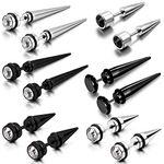 Aroncent 12PCS Men's Stainless Steel Fake Illusion Tunnel Cheater Piercing Jewelry Stud Earrings Set