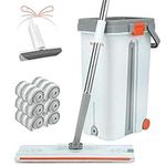 Mop and Bucket with Wringer Set with Wheels For Home System 6 Reusable Microfiber Mops Magic Pads Floor Cleaning All Flat Floor Types Windows Laminate Tile Hardwood Wall Wet and Dry Hands Free Squeeze