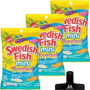 Swedish Fish Tropical Soft & Chewy Candy - 8 oz Bags (Pack of 3) - With Mighty Merchandise Bag Clip