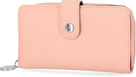 Nautica Womens - Be Shore Vegan Leather RFID Wallet - Zip Around Clutch Large Slim Phone Case and Multi-Card Organizer (Aloha (Pink))