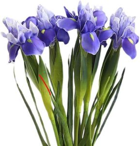 Romase Iris Flowers Artificial 6 Pcs Real Touch Long Stems (23.6’’) for Decoration Wedding Bridal Home Kitchen Party Décor Real Looking Flower Arrangements - Purple