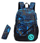 SellerFun Boy 20L Fashion School Bag Backpack with Florescent Mark 3 Sets/2 Sets(ColorF 2 Sets,20L)