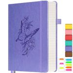 Lined Notebook Journal for Women, 312 Numbered Pages A5 Thick Leather Journal, 100gsm Paper Daily Journal for Work Travel, Hardcover College Ruled Notebook, Giftable Butterfly Floral Notebook, Purple