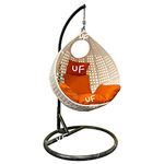 Universal Furniture Outdoor/Indoor/Balcony/Garden/Patio/Hanging Swing Chair With Stand And Cushion & Hook/Color (White&Orange)(Rattan,Single Seater)