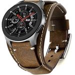 Sjiangqiao Compatible with Samsung Galaxy Watch 46mm/Gear S3 Frontier/Classic Bands, 22mm Vintage Genuine Leather Replacement Strap Cuff Bracelet Wristband Accessories Wrist Belt for Men Women(Coffee)