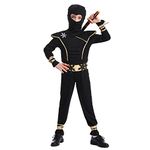 Boy Muscle Ninja Costume Role Play Kid Halloween Party (Black, 7-9 years old)