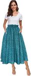 Afibi Women High Waist Floral Print Swing Chiffon Beach Midi Long Skirt with Pockets (Medium, Green)