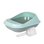 AllPetSolutions Cat Plastic Shell Litter Tray Toilet With Scoop Kitten Easy Cleaning Litter Tray | 53 x 39 x 22cm (Green)