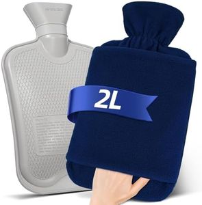 MUPAS Hot Water Bottle with Fleece Cover - 2L Large Leakproof Hot Water Bag - Soft Hot Water Bottle with Hand Pocket - for Hands, Feet, Shoulders, Neck, Abdomen, Legs (Blue)