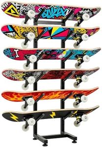 HAVXJAN 6-Tiers Skateboard Racks Floor Stand, Skateboard Wall Mount, Snowboard Racks, Skateboard Wall Decor For Homes Garages Skate Shops Gym(Black)