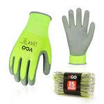 Vgo... 15Pairs Safety Work Gloves,Gardening Gloves,Polyurethane Coated,Dipping Gloves,Latex Free(Size L,Fluorescent Yellow,PU2103)