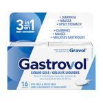 Gastrovol 3-in-1 Relief Liquid Gels for Diarrhea, Nausea, and Upset Stomach - Made in Canada - Dye-Free & Taste-Free - Diarrhea Relief - 16 Capsules (Pack of 1)