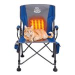 DEERFAMY Heated Camping Chair up to 150 kg with 15,000 mAh 12 V Battery, 3 Heat Settings, Fishing Chair, Carp Chair, Foldable with Drink Holder, Pockets for Winter Seat and Outdoor Sports