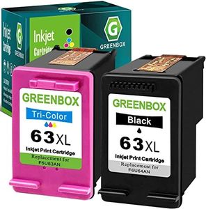 GREENBOX Remanufactured 63XL High Yield Ink Cartridge Combo Pack Replacement for HP 63XL 63 XL OfficeJet 3830 5255 5258 Envy 4520 4512 4513 4516 DeskJet 1112 1110 3630Printer Ink(1 Black 1 Tri-Color)