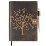 moonster Refillable Leather Journal Lined Notebook - Embossed Tree of Life Handcrafted Genuine Leather Notebook for Men & Women with Pen Holder Includes Premium-Milled A5 Lined Paper & Silver Pen