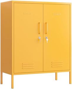 Aiasuit Multifunctional Metal Storage Cabinet 3 Tiers Lockable Wide Lockers Thickened Board Supports Sturdy Adjustable partition Storage Cabinet Yellow Size: 40”H x 31.5”W x 15”D
