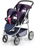 Bayer Design 26554AA Tandem, Twin dolls pram, Pushchair, Jogger, Unicorn, modern, adjustable handle, foldable, blue pink