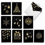 20 Golden Holidays (Not Foil) - Assorted Blank Merry Christmas Note Cards with Envelopes (Small 4 x 5.12 Inch) - Ornament, Reindeer, Xmas Tree Artwork (10 Designs, 2 Cards per Design) AM6723XSB-B2x10