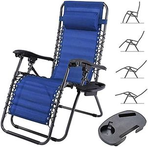 BAKAJI Chaise de Jardin de gravité zéro Fauteuil Relax Pliable Gain de Place avec Plateau tubulaires en Acier 22 mm inclinable Tissu en Texilene Respirant terrasse Piscine extérieure (Bleu)