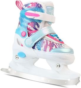 LEVYTEMP Adjustable Ice Skates for Kids Boys Girls - Warm Fleece Lined, 4 Size Adjustable Beginner Snowflake Blades Ankle Support Figure Skates for Outdoor and Rink,Blue
