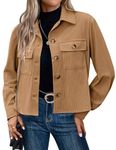 Zeagoo Spring Jackets for Women Cropped Corduroy Shacket Button Long Sleeve Oversized Shirts Fall Trendy Coats Camel