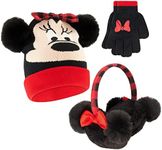 Disney Girls' Winter Hat, Earmuffs and Kids Gloves Set, Minnie Mouse for Ages, Age 4-7, Minnie Mouse, 4-7 Years