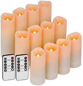 Enido Flameless Candles Led Candles Battery Operated Candles Exquisite Pack of 12 (D2.2'' x H4''5''6'') Waterproof Outdoor Indoor Candles with 10-Key Remotes and Cycling 24 Hours Timer Wedding Decor