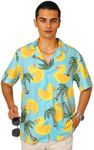 SRQYZM Hawaiian Shirt for Men Short Sleeve Button Down Shirts Beach Tropical Casual Shirts, Duck and Palm Tree, Small