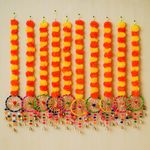 eCraftIndia Artificial Marigold Flowers Hangings with Bangles Ringing Bells (Pack of 10) - Artificial Flowers for Home Decoration - Wedding, Ganpati, Navratri Diwali Decoration Items