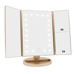 Wudeweike Gold: Tri-Fold Lighted Vanity Makeup Mirror With 3X/2X/1X Magnification, 21Leds Light And Touch Screen, 180 Degree Free Rotation Countertop Cosmetic Mirror, Travel Makeup Mirror (Go