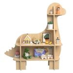 Dinosaur Kids Bookshelf, Wooden Kids Bookshelf and Toy Storage, Wood 4-Tier Montessori Bookshelf for Kids, Durable Bookcase, Eco-Safe Toddler Bookshelf, Toy Organizer for Kids Room, Playroom, Nursery