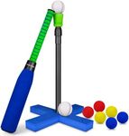 CELEMOON 16-Inch Kids Soft Foam T-Ball Baseball Set Toy, 8 Different Colored Balls, Carry/Organize Bag Included, for Kids Over 1 Years Old (Blue)