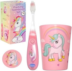 Lily's Home Kids Toothbrush with Flashing Timer with a Cup and Toothbrush Cover. Encourage Children to Brush Their Teeth (Unicorn)