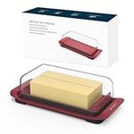 KITCHENDAO Airtight Butter Dish with Lid for Countertop and Fridge, Dishwasher Safe, BPA Free Wide Plastic Butter Container for 2 Sticks East Coast/West Coast/European Style/Kerrygold Butter, Red