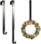 Linwnil 2 Pack Wreath Hanger Adjustable Length from 14 to 26 Inches Wreaths Holder Hook 20LB Heavy Duty for Front Door for Christmas Easter Halloween Decorations Wreath (Black 2pcs) (Black 2pcs)