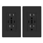 ELEGRP 30W 6.0 Amp 3-Port USB Wall Outlet, 15A Receptacle with Dual USB Type C & Type A Ports, USB Charger for iPhone/iPad/Samsung/LG/HTC/Android Devices, UL Listed, w/ Wall Plate, 2 Pack, Matte Black