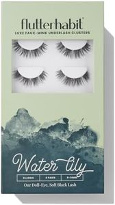 FlutterHabit Water Lily prepTECH Classic 6 Pair Underlash Extensions, 8–14mm Mixed Black Brown Lash Clusters, Under Lash Eyelashes Home Application, Medium Volume Doll Eye, Adhesive Required