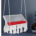 SWINGZY Polyester Large Premium Double Seater Hammock Chair For Home, Indoor, Outdoor, Garden/Hanging Hammock Swing Chair For 2 People/Jhula For Adults With Hanging Kit With Cushion - (White)